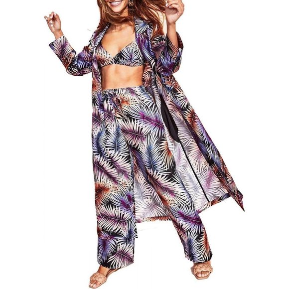 Royalty by Maluma Other - NWT Royalty by Maluma by Collar Long Robe 521-J068 XL Midnight Palm Print Black